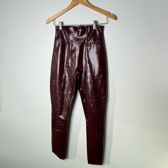 SPANX Faux Patent Leather Leggings in Ruby - Picture 4 of 6